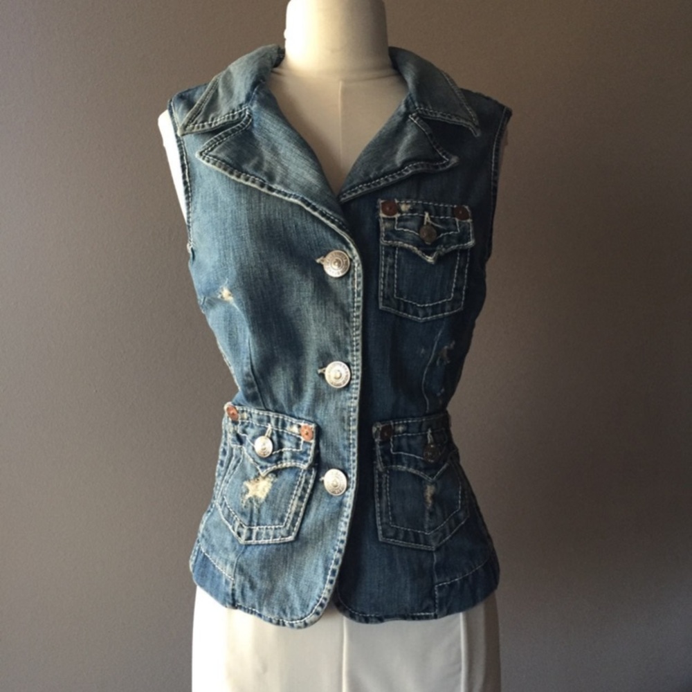 True Religion Jean Distressed Vest Small